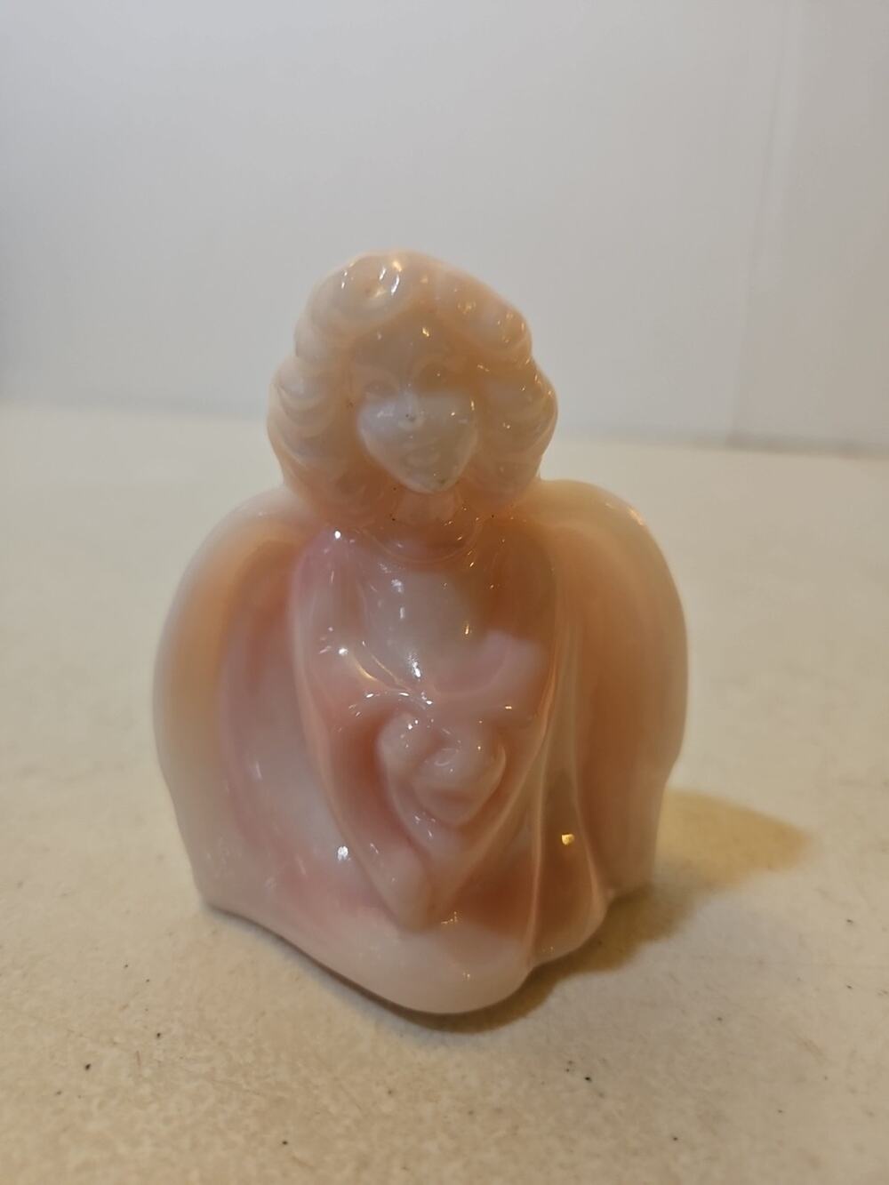 Vintage Fenton Angel Figurine Shiny Pink Swirl Glass Marked Glows Under Light